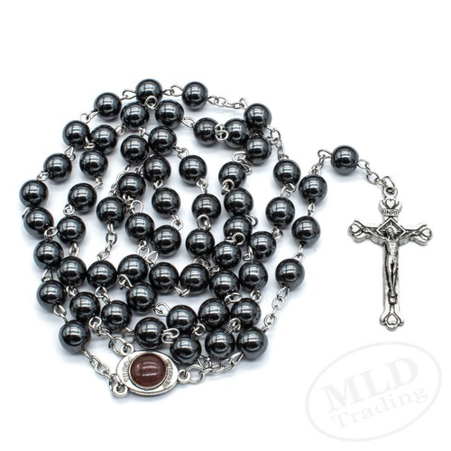 Black Hematite Stone Beads Rosary Necklace – Jerusalem Holy Center & Crucifix - Picture 7 of 7