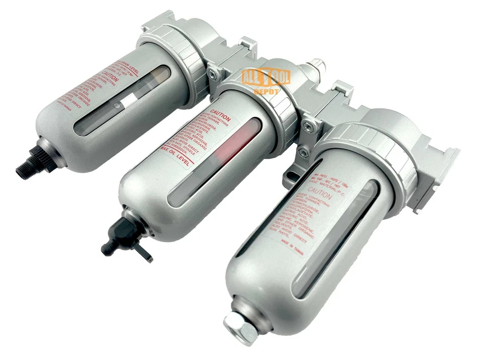 3/8" Mid Flow Inline Compressed Air Filter Clean system 3 Stage Auto Drain - Image 3 of 4