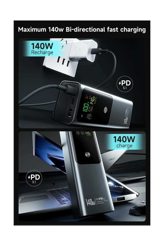 27,000mAh 140W Power Bank with Smart Digital Display – Fast Portable Charger
