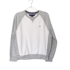 Tommy Hilfiger Mens Medium Crest Knit Crew Neck Sweater White/Gray Preppy