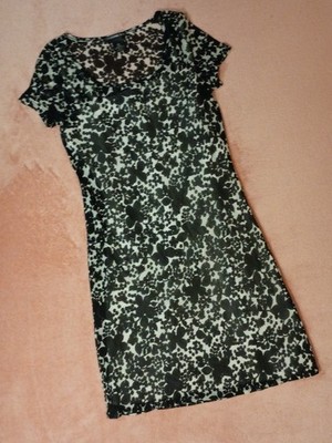Vivienne Tam Black Floral Mesh Sheath Dress Short Sleeve Lined Size 1