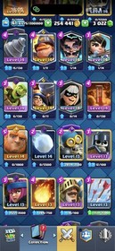 CR/LVL 61(52 Card LV 16-15-14) 10.5K Trophy/109 Emote/14 Tower Skin/20 Evoes