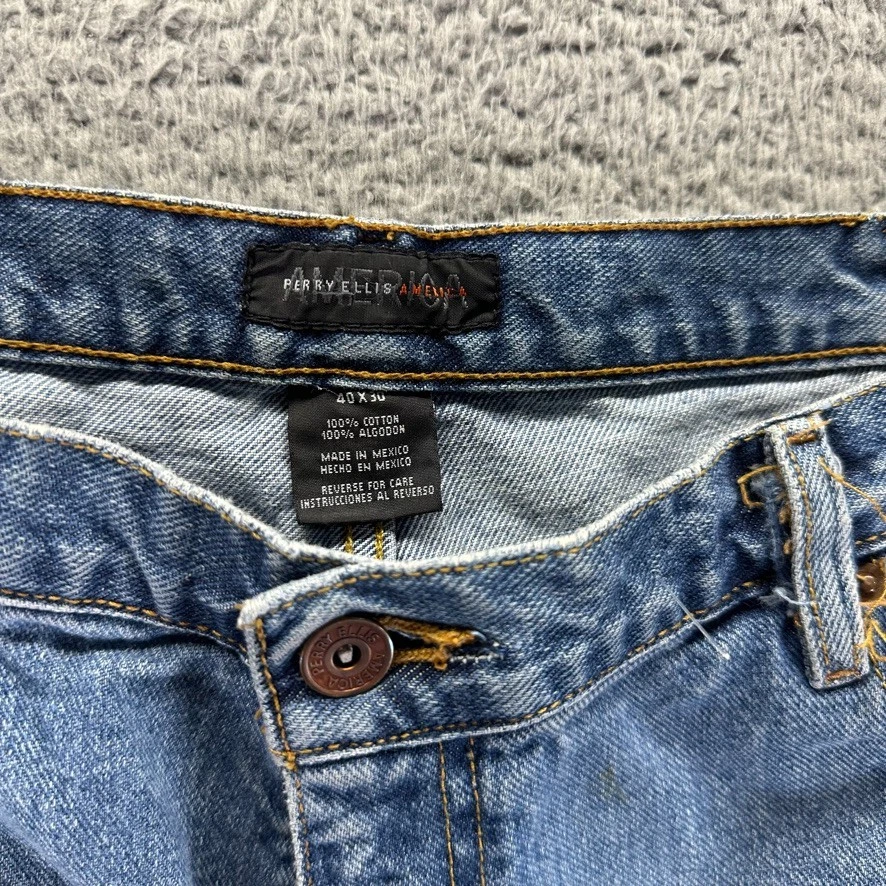 Vintage Perry Ellis Jeans Mens 40x30 Blue Light Wash Baggy Loose Tapered Cotton - Image 3 of 4