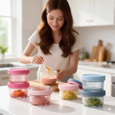 3pc Stackable Food Storage Containers Lids 5.75oz Mini Spice Jars Meal Prep Cups