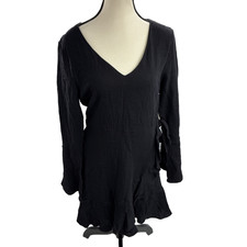 Altar'd State Womens Size M Black Long Sleeve Ruffle Hem Mini Dress Boho Chic