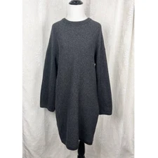 Oak + Fort split sleeve sweater dress dark gray cotton blend knit pullover M