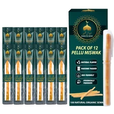 Miswak Natural Chew Sticks 12-Pack w/ Holder - Teeth Whitening & Oral Health