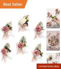 Boutonniere for Men, 6pcs Groom Groomsmen Boutonniere with Built-in Pins, Art...