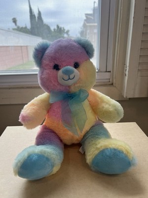 Caravan Softoys Bear Plush Rainbow Colors Blue Eyes Stuffed Animal RARE NEW