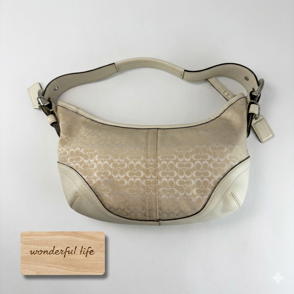 Vintage COACH 6351 Shoulder Hobo Bag White Signature Canvas