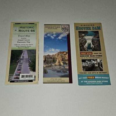 Historic Route 66 Travel Map Cathedral Gorge Park Hoover Dam Brochures Lot READ