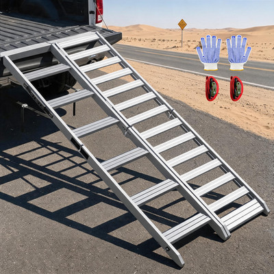 VNN Aluminum Motorcycle Ramp with Walking Step 1100 LBS Loading Ramp Slivery 1PC