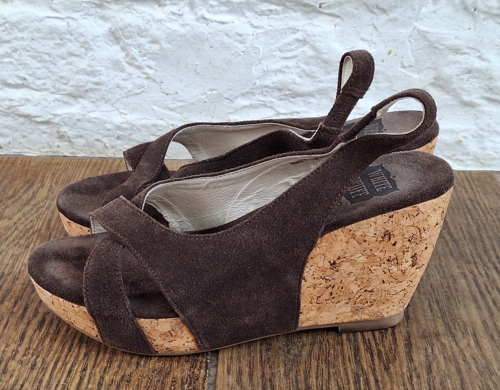 APL Sandali con zeppa e plateau in sughero scamosciato marrone roba bianca da donna taglia UK 6