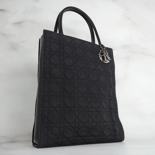 Sac fourre tout Christian Dior Canage cuir noir nylon authentique