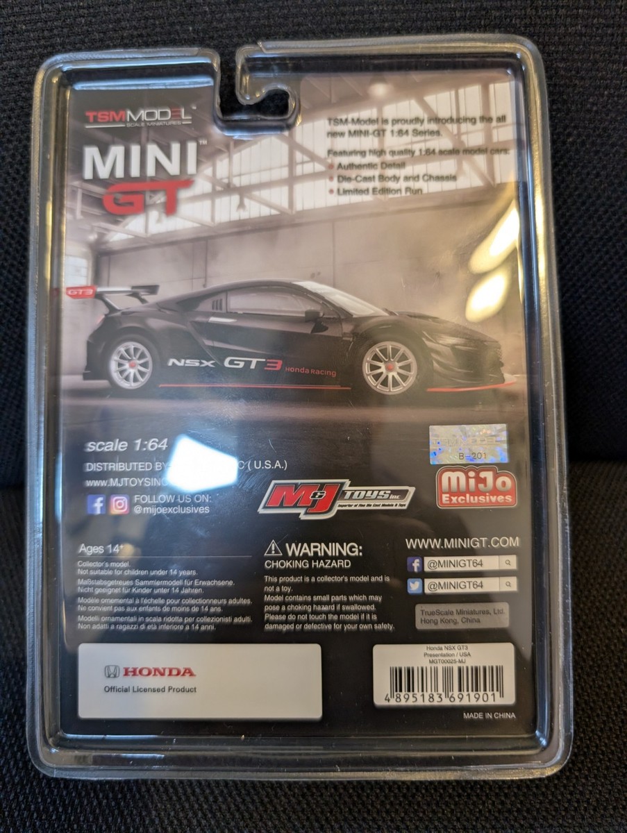 1/64 MINI GT HONDA NSX GT3 PRESENTATION BLACK MIJO EXCLUSIVES MIJO