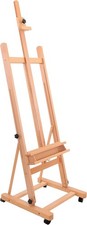 U.S. Art Supply Medium Wooden Studio H Frame Easel with Storage Tray and Wheels