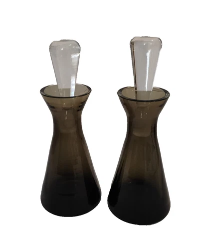 Set of 2 MCM Smoke Glass Oil and Vinegar Blenko? Decanters/ Cruets
