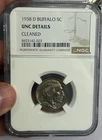 1938 D Buffalo Nickel NGC UNC DETAILS CLEANED