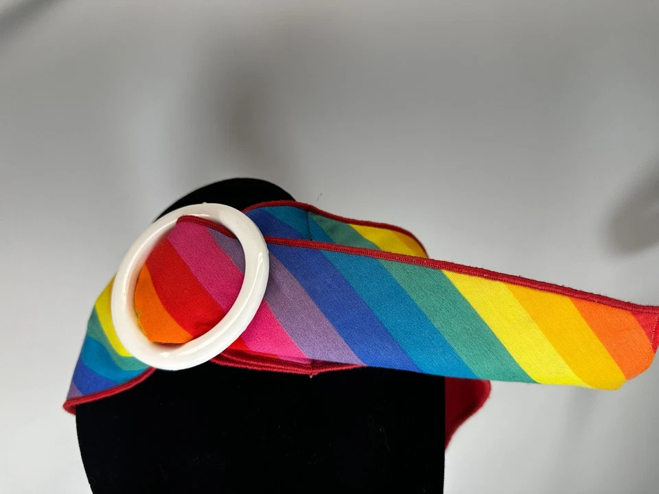 Cinturón Vintage Arco Iris Rayas Cintura Algodón Ancho 34 pulgadas Hebilla Máxima Negrita Años 80 Foto 3 de 4