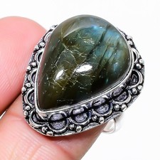 Natural Labradorite Gemstone 925 Sterling Silver Jewelry Ring Size 9 US 
