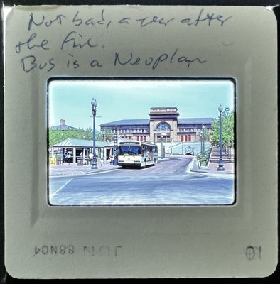 1988 Orig. 35mm Train/Railroad Slide Neoplan Bus, Union Station, Worcester, MA