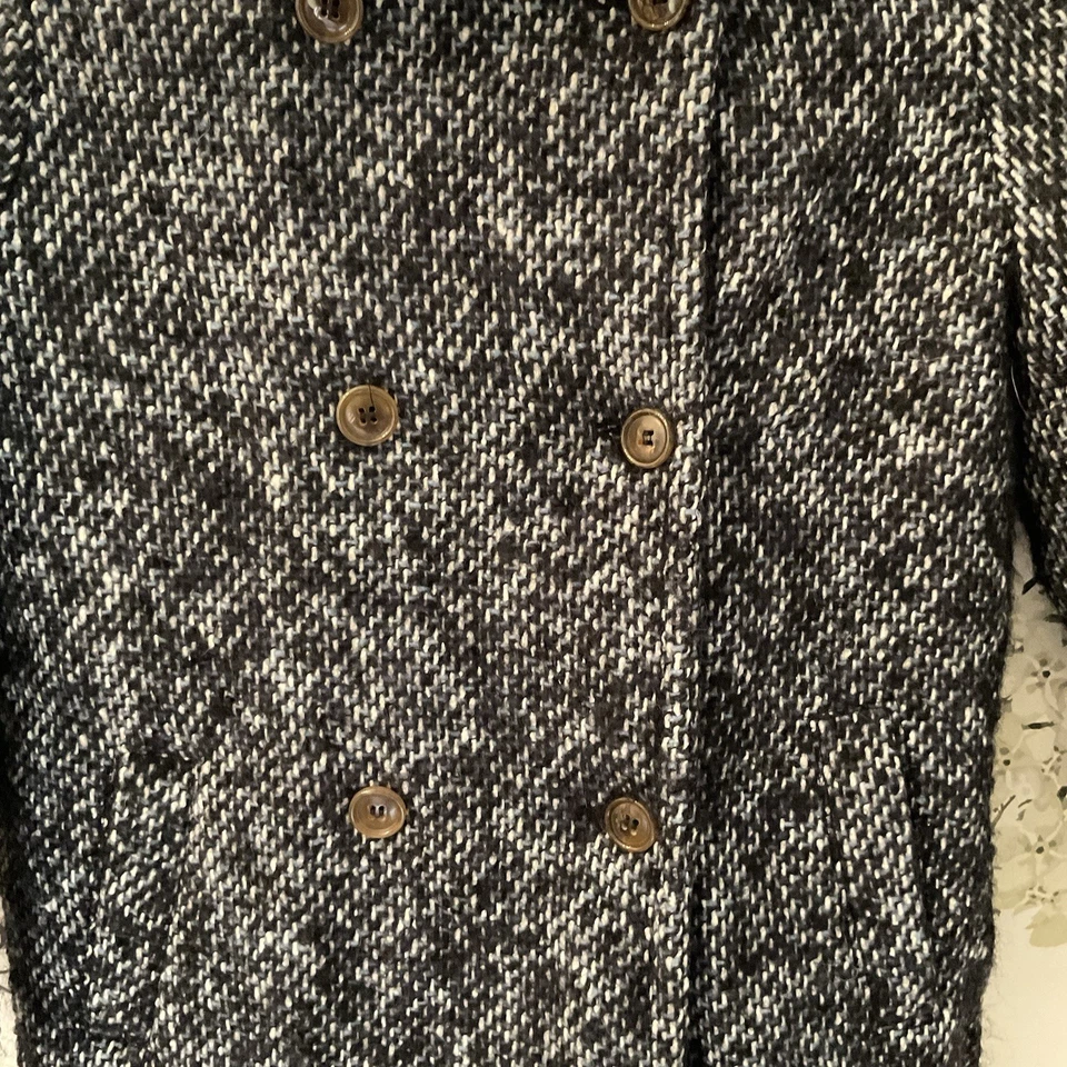 Anais & I Girls Coat 8 Black Blue White Tweed Removable Fur Collar Vintage USA - Image 3 of 4