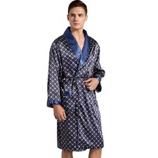 Haseil Mens Satin Robe Dragon Luxurious Silk Spa Long Sleeve House Kimono Bat...
