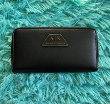 Armani Exchange Black Zip-Around Wallet Logo Zipper Credit Card Women