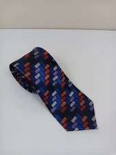 BARRY WANG Hand Tailored Silk Plaid Rectangular Colors Neck Tie Italy Multicolor