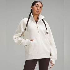 Lululemon Scuba Oversized Funnel-Neck Half Zip Long br Heathered Bone/Gold M/L