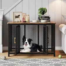 48" Large Dog Crate Heavy Duty Kennel Cage w/ Cabinet End Table Pet Furniture