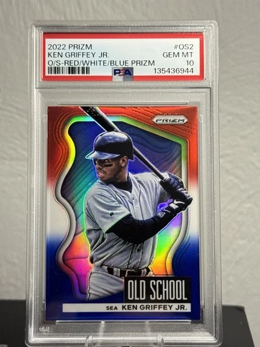 KEN GRIFFEY JR. #OS2 🔥 PSA 10 OLD SCHL RED/WHT/BLU 2022 PANINI PRIZM SEATTLE MA