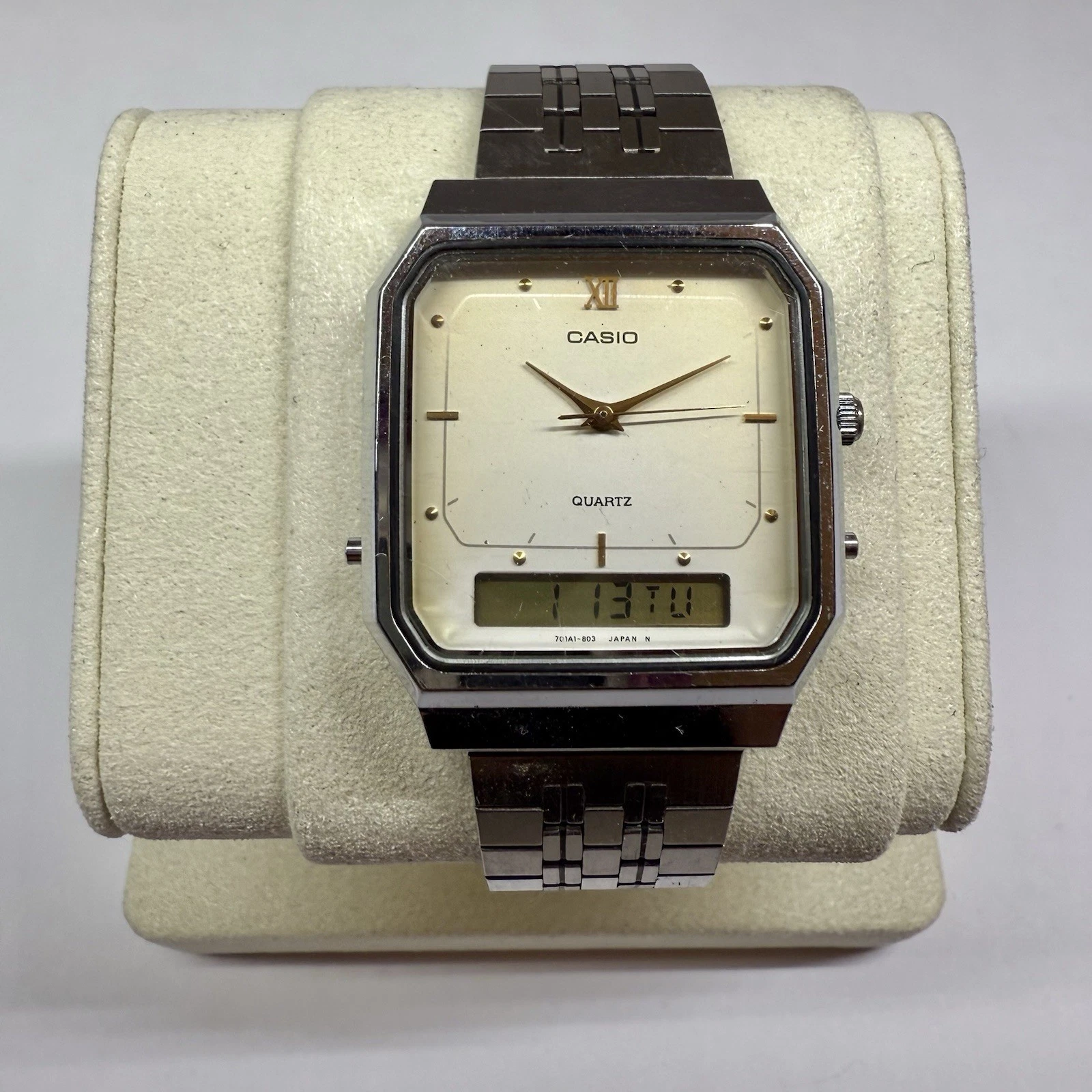 CASIO AQ525 Quartz Silver Tone Analog Digital Men Vintage Watch W116 *WORKING