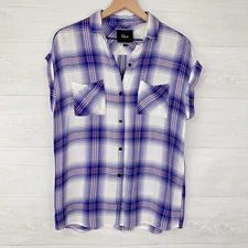 Rails Britt Plaid Button Up Shirt Women XS Cap Short Sleeve Blue White Western
