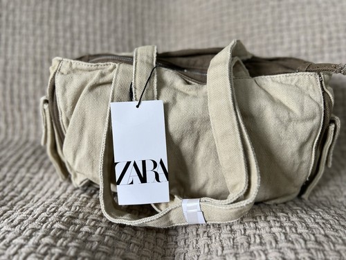 ZARA Patchwork Utility Schultertasche | Khaki Canvas | Neu mit Etikett - Bild 4 von 24