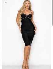 IRIS black mini dress with rhinestone straps and accents (read)