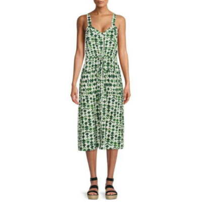 Time & Tru Women's Green Geo Sleeveless Button Front Midi Dress linen L,  XXL | eBay