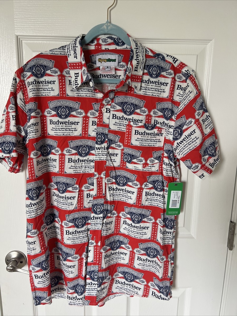 Men's Tipsy Elves Americold One Budweiser Button Up Shirt Large Red