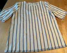 PER SE BY CARLISLE STRIPE 1/2 FRINGE SLEEVE LINEN BLEND TUNIC WOMENS 10 