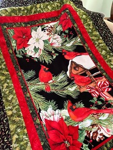 Quilt top: Handmade Christmas Quilt Top- Christmas Cardinals  47"x66"