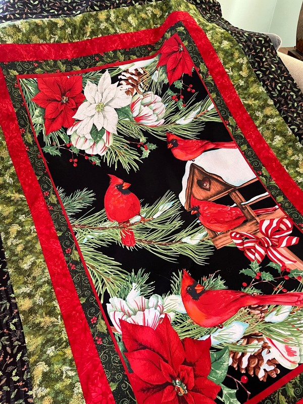 Quilt top: Handmade Christmas Quilt Top- Christmas Cardinals  47"x66"