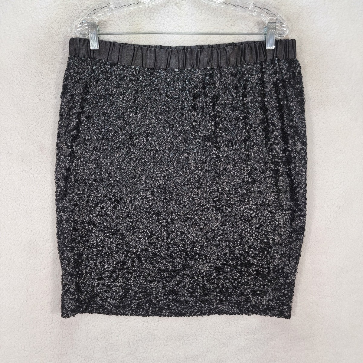 Black Pull On Sequin Stretch Sexy Luxe Cocktail Pencil Womens Skirt Plus  Size 16