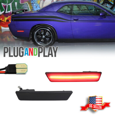 Smoked Black Lens Red Rear Side Marker LED Lights For 2008-2014 Dodge Challenger