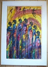 DAVID N'LALA, NAMIBIA MODERN MODERNIST EXPRESSIONISM OIL ACRYLICS PAPER AFRICAN