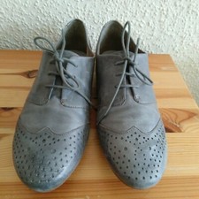 Tamaris Damen Budapester Schnürschuhe Gr 37 komplett Echtleder graublau