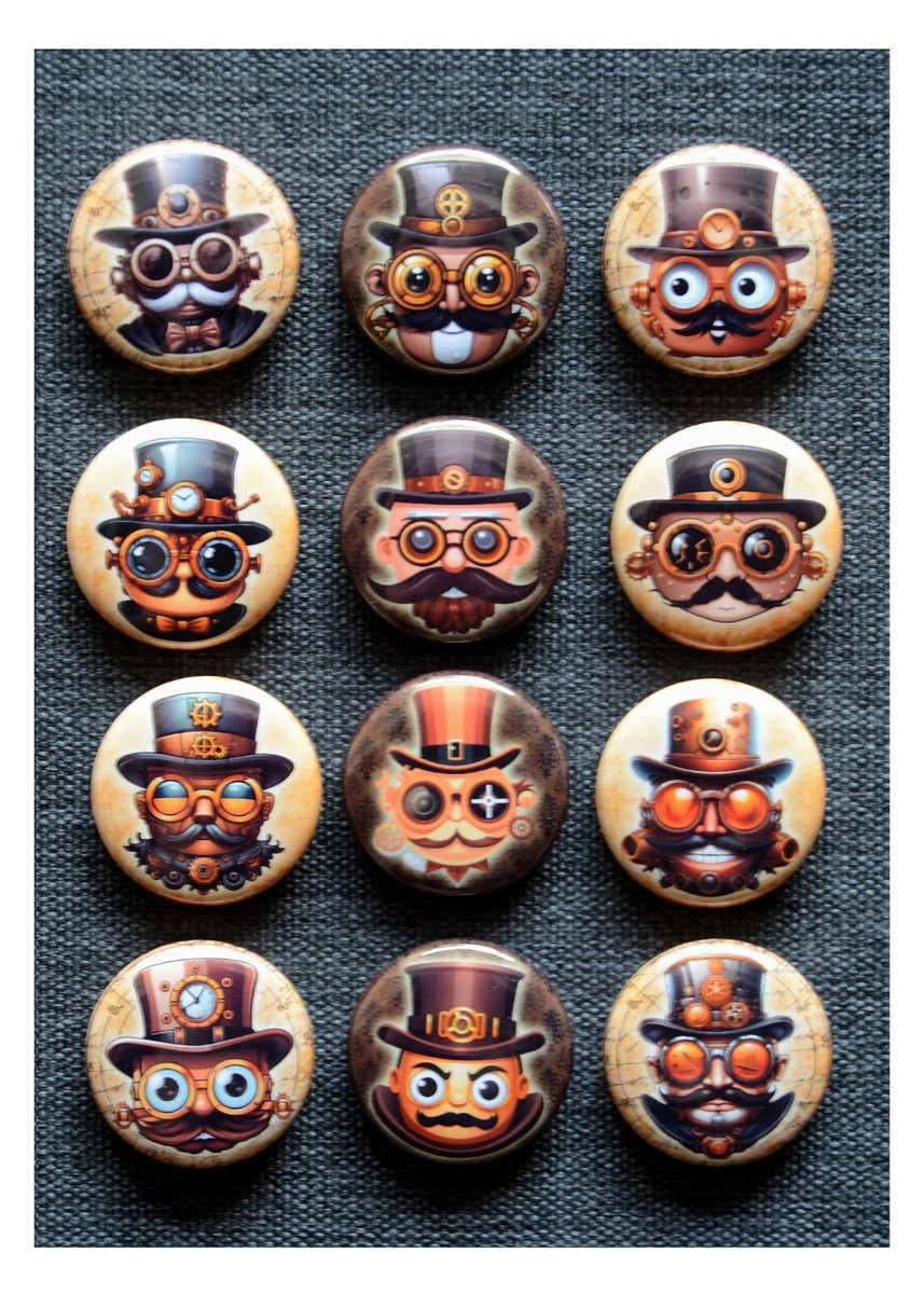 Steampunk Emoji / Buttons (Set of 12) / Various Size Options | eBay