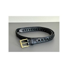 vintage black leather belt brass buckle