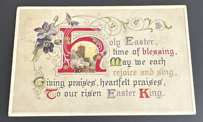 Postcard: Holy Easter Time Of Blessings Purple Flowers Praise