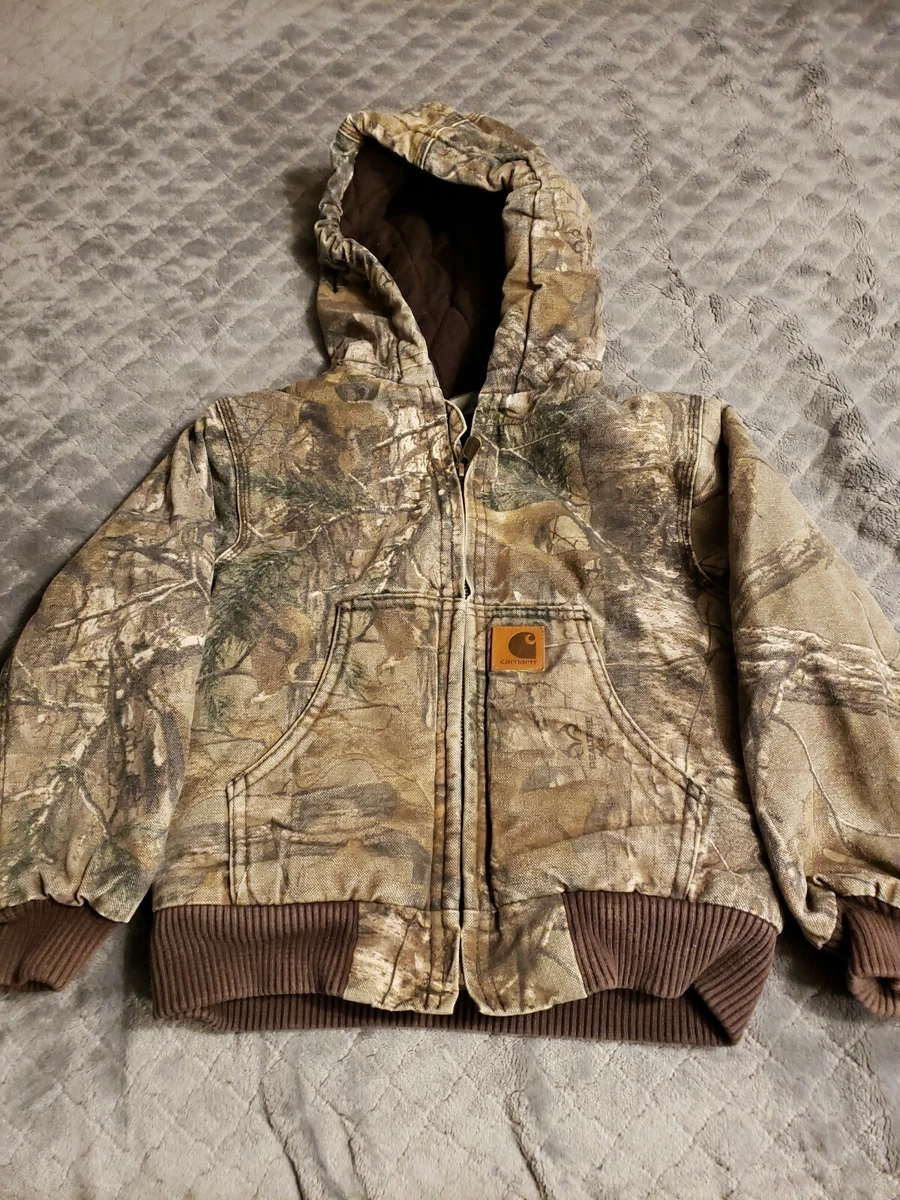 Carhartt Real Tree Camo Quilted Hunting Jacket Coat Hood Youth Boys Size  XXS 4/5