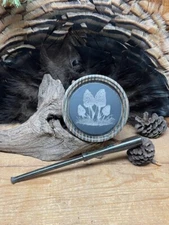 Custom Green Camo Glass ov Lasered Aluminum Friction Pot Turkey Call w/ Striker